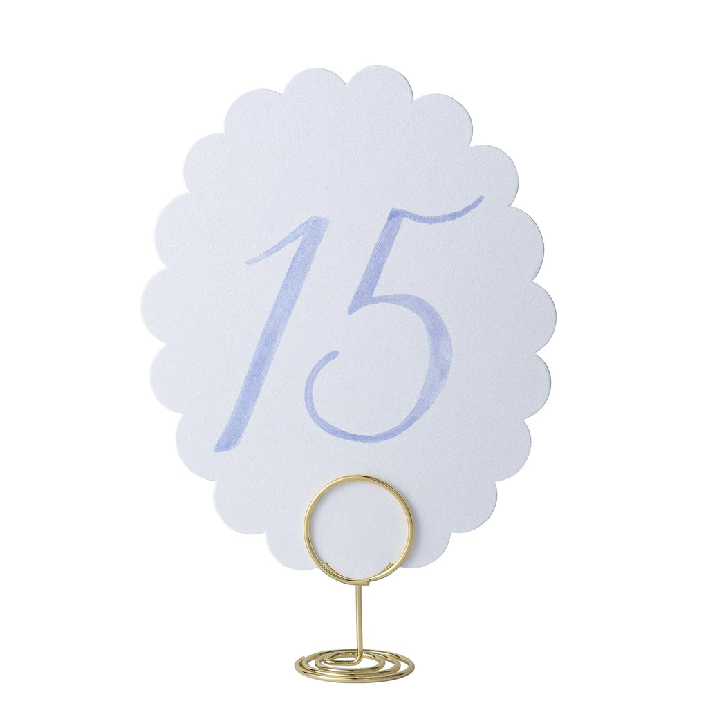 Wedding Table Numbers 1-20 for Wedding Reception with Gold Holders Scalloped Blue