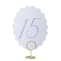 Wedding Table Numbers 1-20 for Wedding Reception with Gold Holders Scalloped Blue