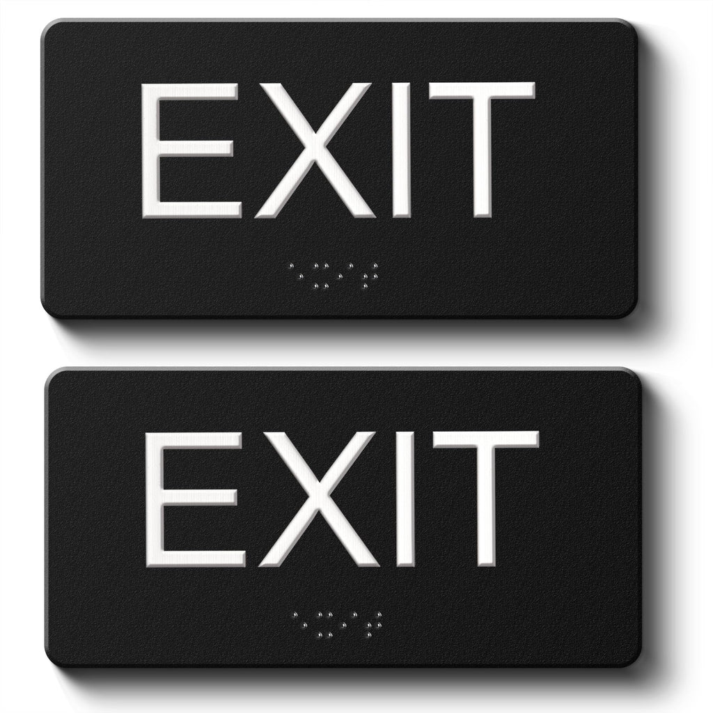 ADA Compliant Exit Signs- 2 Pack Exit Sign with Braille and Raised Letters Emergency Exit Sign for Business Office Public Space Indoor/Outdoor Easy Adhesive Install Acrylic Horizontal 6.3”×2.9” 2pk-horizontal
