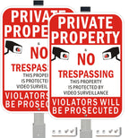 2Pack Private Property No Trespassing Signs with 36 inch Stakes, 14x10 Inches Video Surveillance Warning Sign for Home House Yard Security, Fade Resistant Aluminum 10X14" with stake