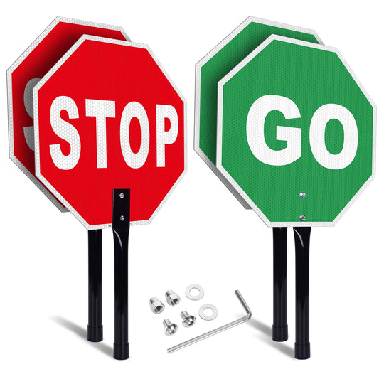 Stop Go Sign with Handle, 13"x13" Aluminum Stop- Go Handheld Traffic Sign- Reflective Double Sided- Fade Resistant- Waterproof Design- Easy to Mount - 2 Pack STOP&GO-2 Pack