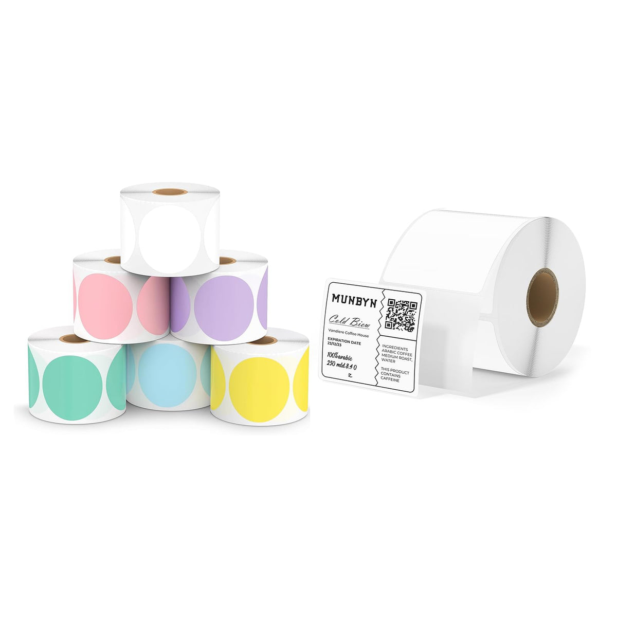 2 Inch Circle Color Thermal Sticker Labels+2"x2" Square Thermal Labels