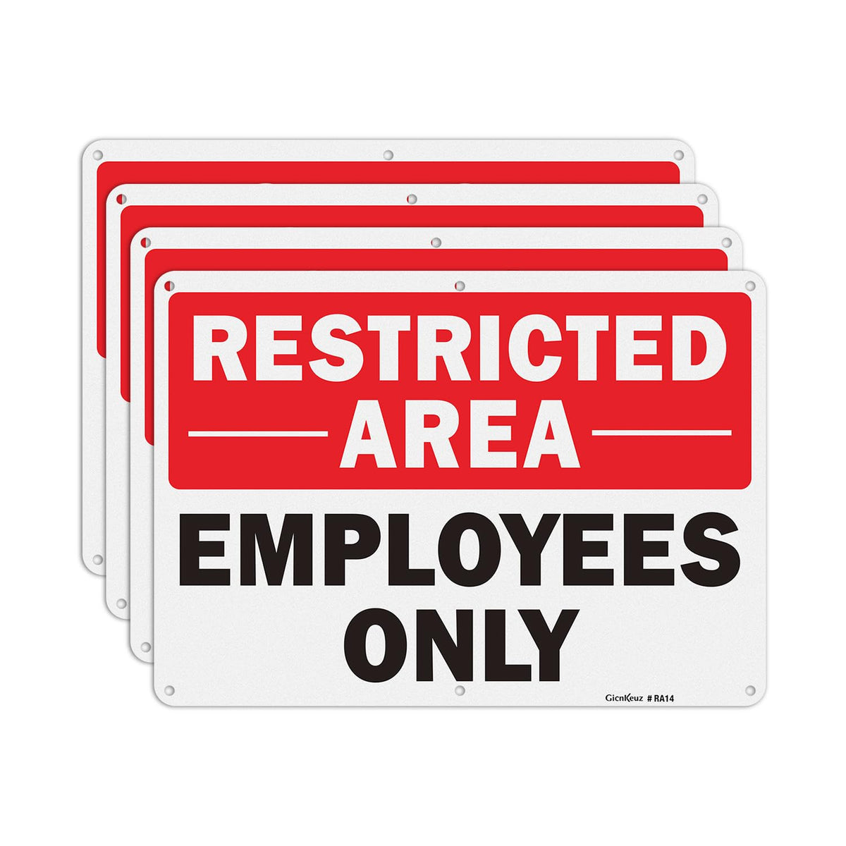 GicnKeuz Large Restricted Area Sign, 14x10 Inches Employees Only Signs, Rust Free.40 Reflective Aluminum, Fade Resistant/Waterproof, 6 Pre-drilled Holes (4 Pack) 4 Pack