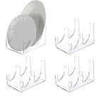 4 Pcs Plate Dinnerware Display Stand, 2-Tier China Platters Holder, Acrylic Plate Stands for Display Clear Kitchen Cabinet Organizer