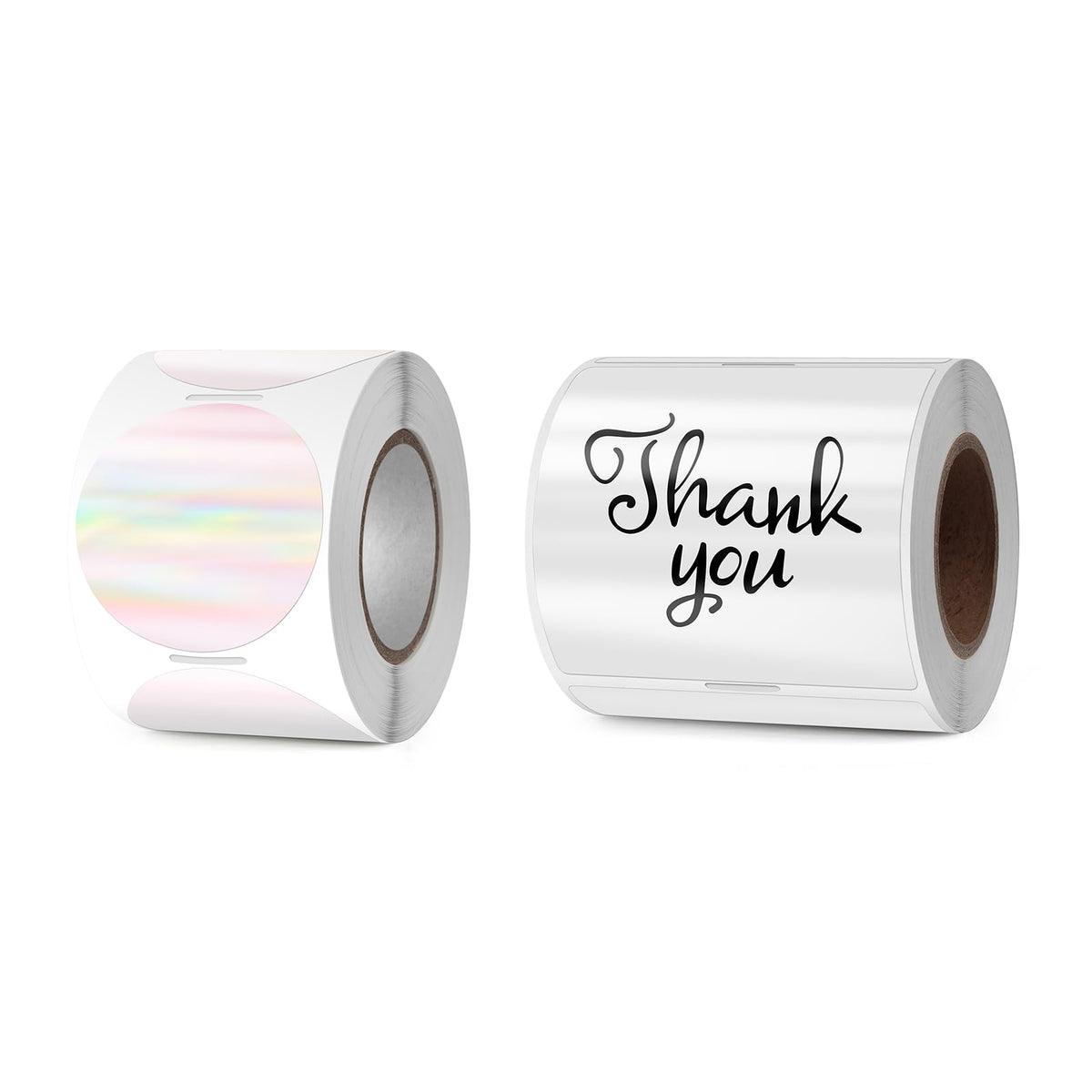 Thermal Labels Vinyl 1.5 Inch Holographic Rainbow & 3 × 3 Inch Clear Bundled