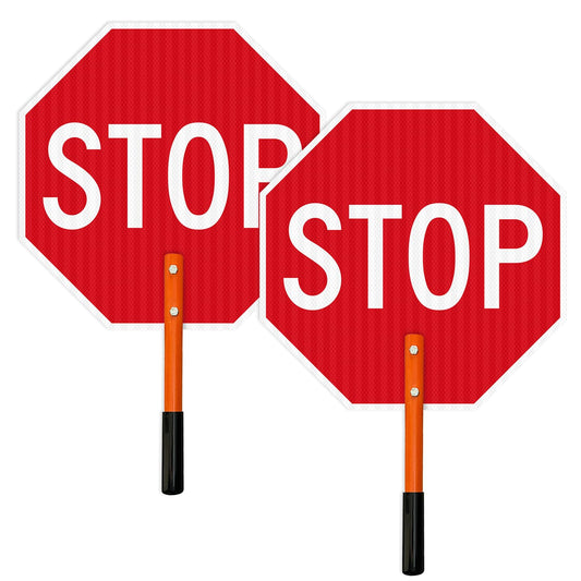 Handheld Stop Crosswalk Warning Double Sided Sign, 18x18 Inches, 3M EGP Reflective Aluminum, Fade Resistant, Made in USA by Sigo Signs 18x18 Reflective Aluminum Stop Small Post