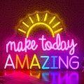 GNVETZLL Make Today Amazing Neon Sign Yellow Sunrise Neon Light Inspirational Letter Neon Light Up Sign Boho Wall Art LED Light Sign for Party Birthday Cafe Wedding Gym Half the Sun