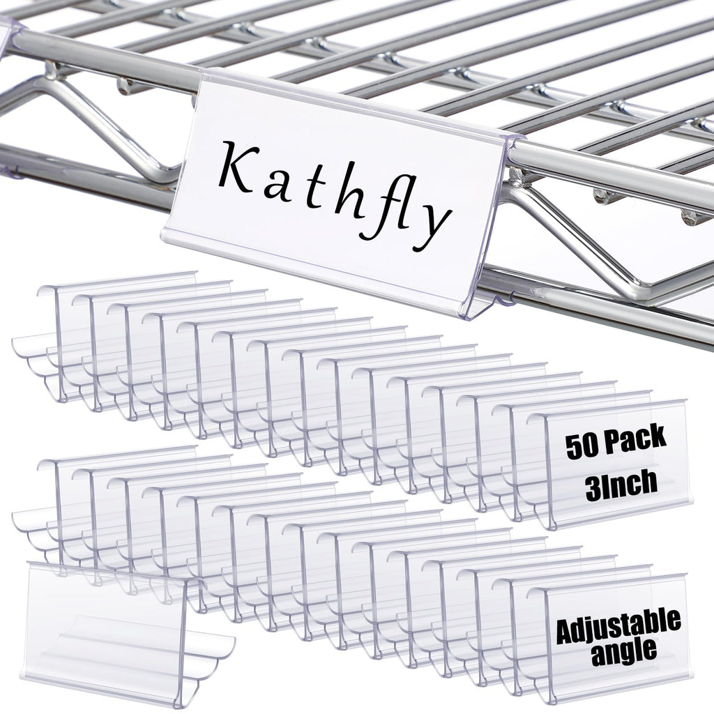 Kathfly 50 Pack Wire Shelf Label Holder 3" Adjustable Shelf Cable Tags 3"