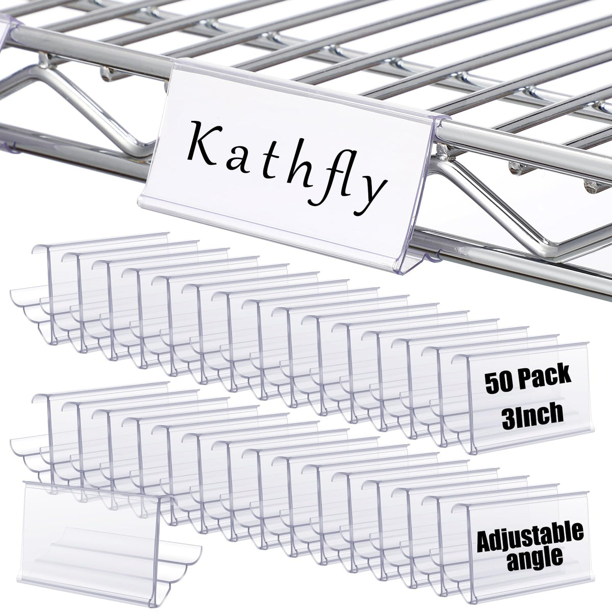 Kathfly 50 Pack Wire Shelf Label Holder 3" Adjustable Shelf Cable Tags 3"