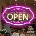 LED Neon Open Sign for Business, 16.5 x 10'' Come In, We're Open Sign, Pink & White Adjustable Brightness Neon Lights for Party, Bar, Salon, Stores, Wall Decor, Clubs, Hotels 16.5*10'' Open (Pink&White)
