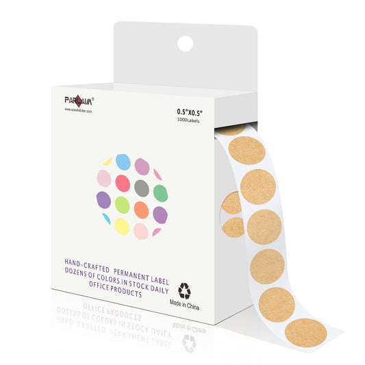 PARLAIM 1/2 Round Permanent Adhesive Color-Code Dot Stickers, 1000 Stickers Roll Dot Labels Dispenser Box Green Circle Labels Kraft 1 Roll-1000 Pack
