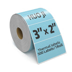 500 3x2 Thermal Labels Roll, HUOJI Blue Shipping Barcode Labels