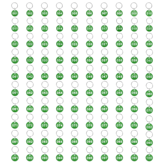 PATIKIL 1-100 Number Tags, 100Pcs Round ID Number Key Tags Aluminum Alloy Marking Identification Label with Metal Rings for Luggage Dormitory Keychain Lockers, Green 100