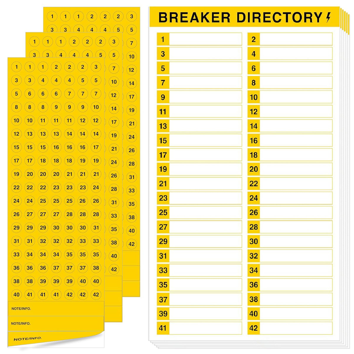 10 Sheets Breaker Panel Labels, Waterproof Self-Adhesive Electrical Labels with 7 Breaker Catalog & 3 Number Stickers for Electrical Box & Load Center