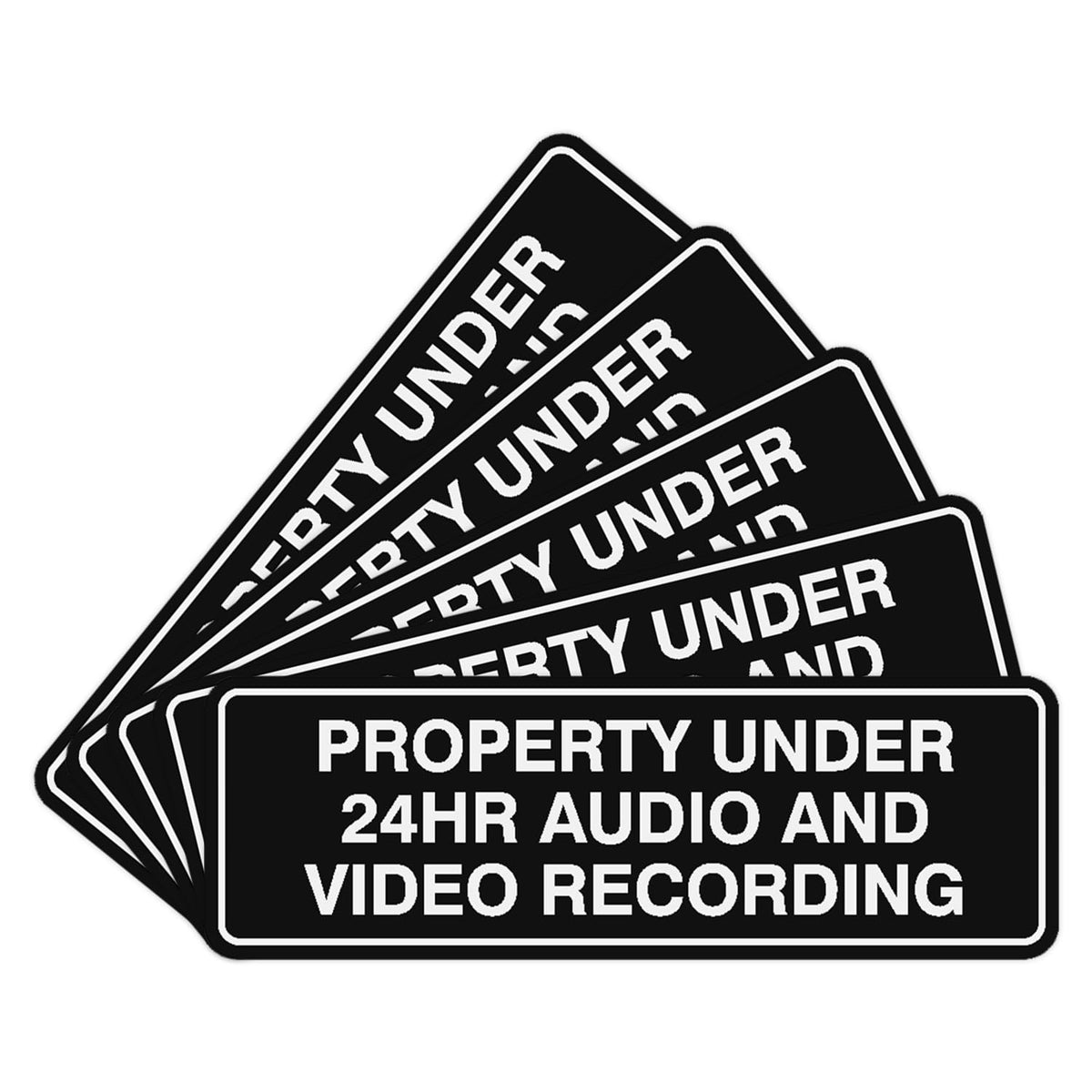 Standard Property Under 24hr Audio Video Recording Sign - Easy Installation | Durable Wall or Door Sign (Black) - Large (5 Pack) 3 x 9" - Large (5 Pack) Black