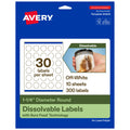 Avery Dissolvable Round Labels, Sure Feed Technology, 1.25" Diameter, Matte White, Print-to-The-Edge, Laser/Inkjet Printable, 300 Labels Total