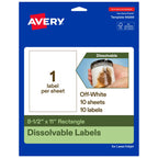 Avery Dissolvable Rectangle Sticker Paper, 8.5" x 11", Matte White, Laser/Inkjet Printable, 10 Labels Total, Freezer-Safe, Microwave-Safe, Refrigerator-Safe