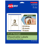 Avery Dissolvable Rectangle Labels, Sure Feed Technology, 3" x 5", Matte White, Print-to-The-Edge, Laser/Inkjet Printable, 75 Labels Total