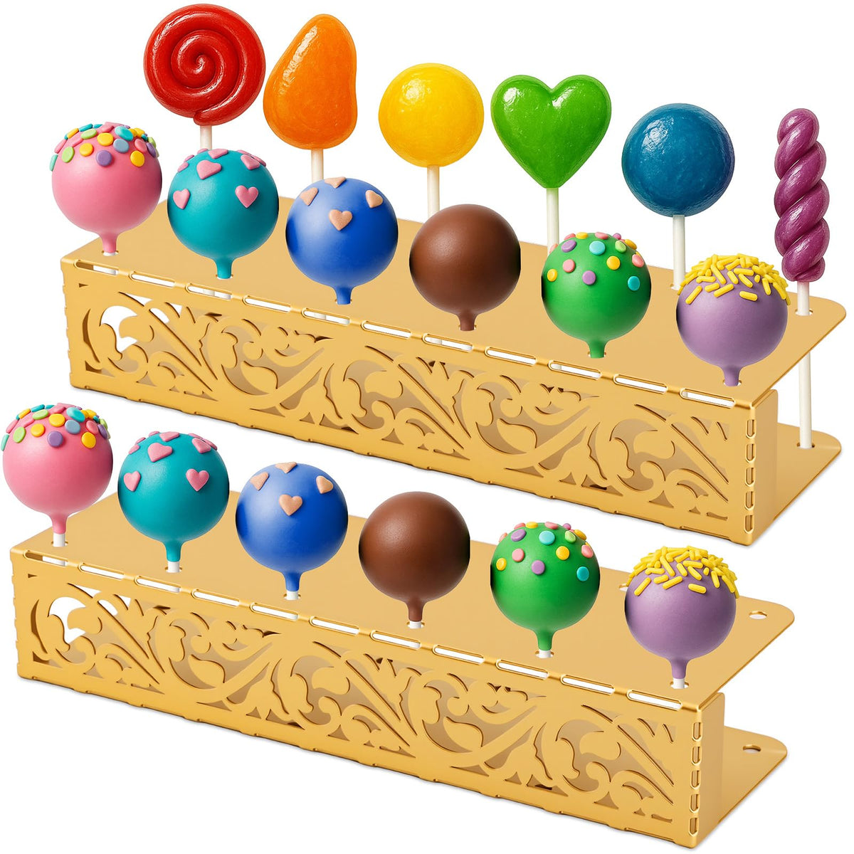 2 Pack Cake Pop Stand, Gold Metal Lollipop Display Holder Stand, 12 Holes Cake Pop Drying Stand, Cake Stand for Wedding, Birthday Party Dessert Table Candy Decorative