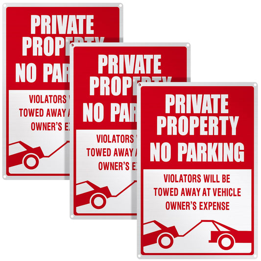 Outus 3 Pieces No Parking Sign, 18 x 12 Inches Reflective Private Property Sign Violators Will Be Towed, Rust Free Aluminum, UV Protected, Weather Resistant, Waterproof, Durable Ink, Easy to Mount