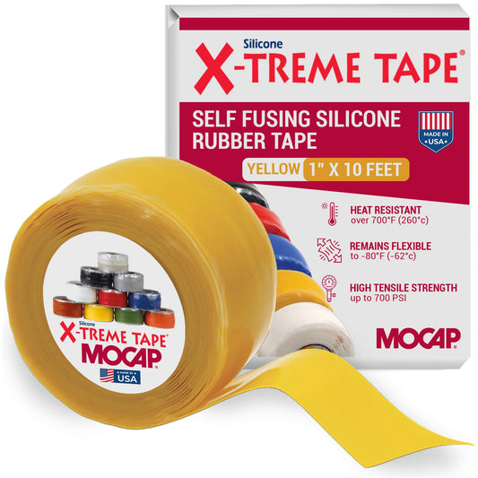X-Treme Tape MOCAP Heavy Duty Electrical Tape, Self-Fusing Silicone Rubber, Waterproof & Insulating Flexible Tape, Electrical for Hose, Automotive, Outdoor & Repairs - 1" x 10ft Roll - Yellow 1" wide x 10 ft long