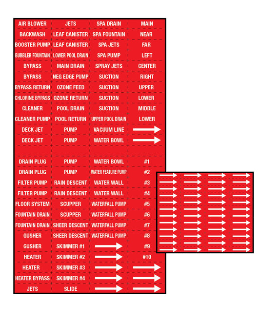 Swimming Pool Pipe and Equipment Identification Sticker Kit,Premium Grade-Sheet Form Pool/Spa Marker Kit (red)