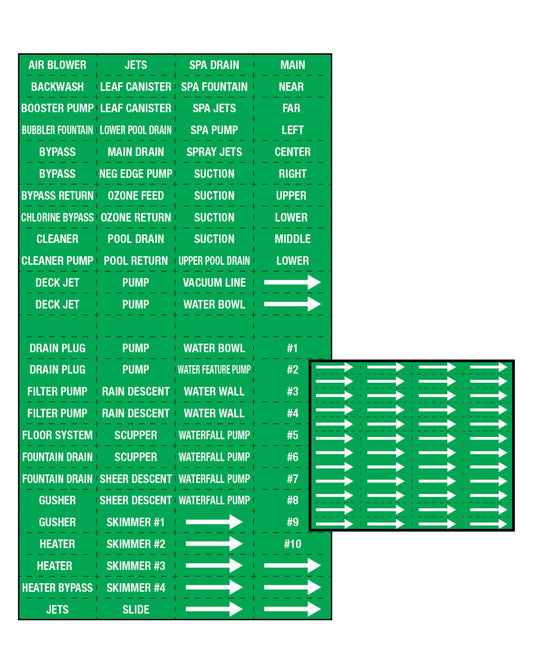 Swimming Pool Pipe and Equipment Identification Sticker Kit, Premium Grade-Sheet Form Pool/Spa marker Kit (Green)