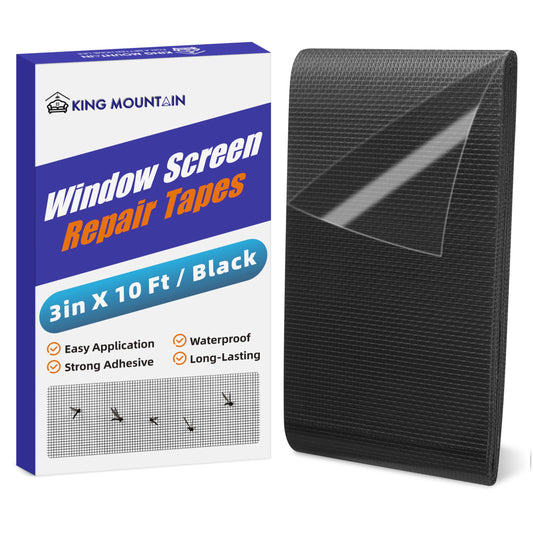 KING MOUNTAIN Black Window Screen Repair Tape,3inX10FT Heavy Duty Screen Repair Kit for Window Screen and Screen Door,Strong Adhesive & Waterproof Window Screen Patch 3 in × 10 ft