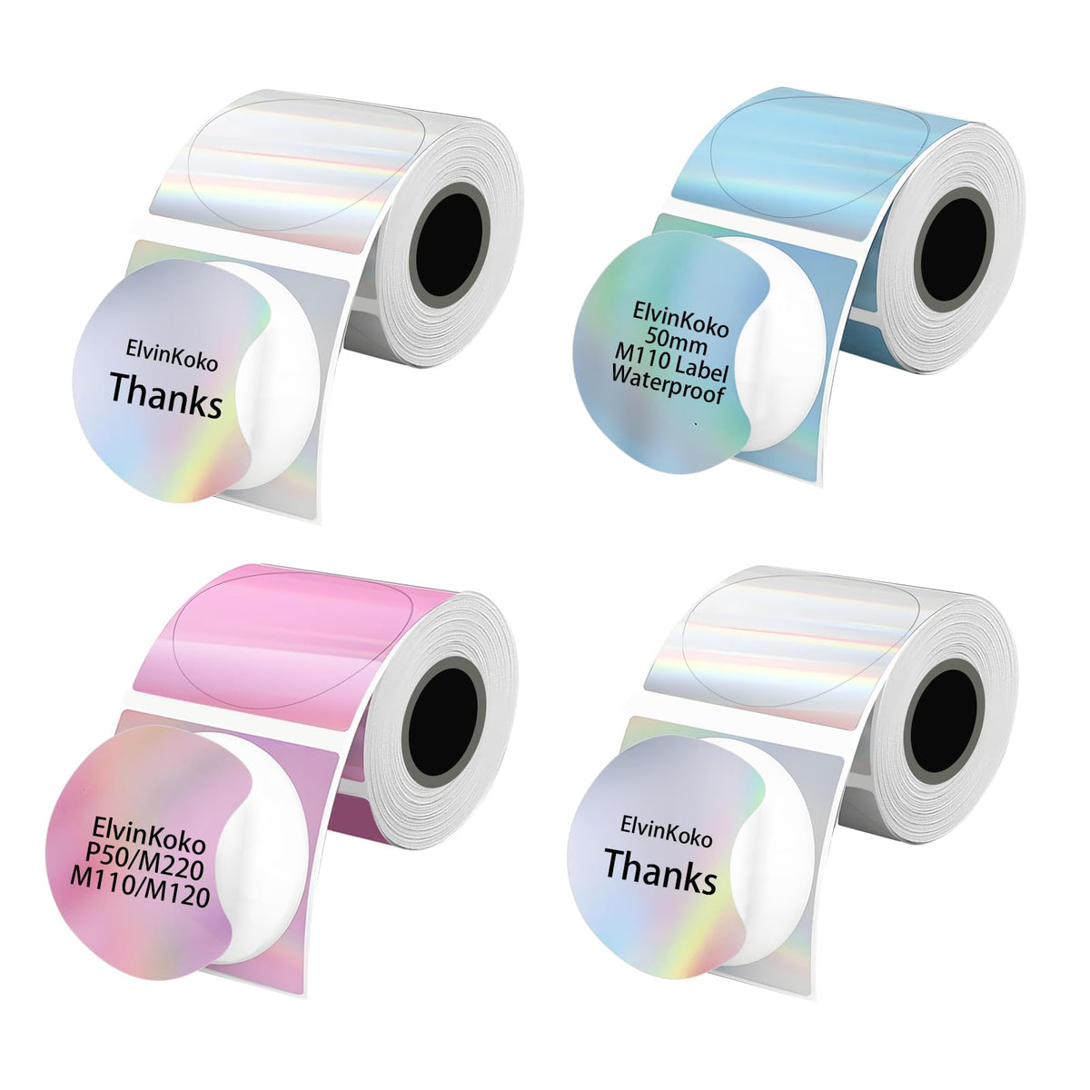 4Rolls M110 Thermal Label Round 50mm Holographic Circle Sticker Mix1