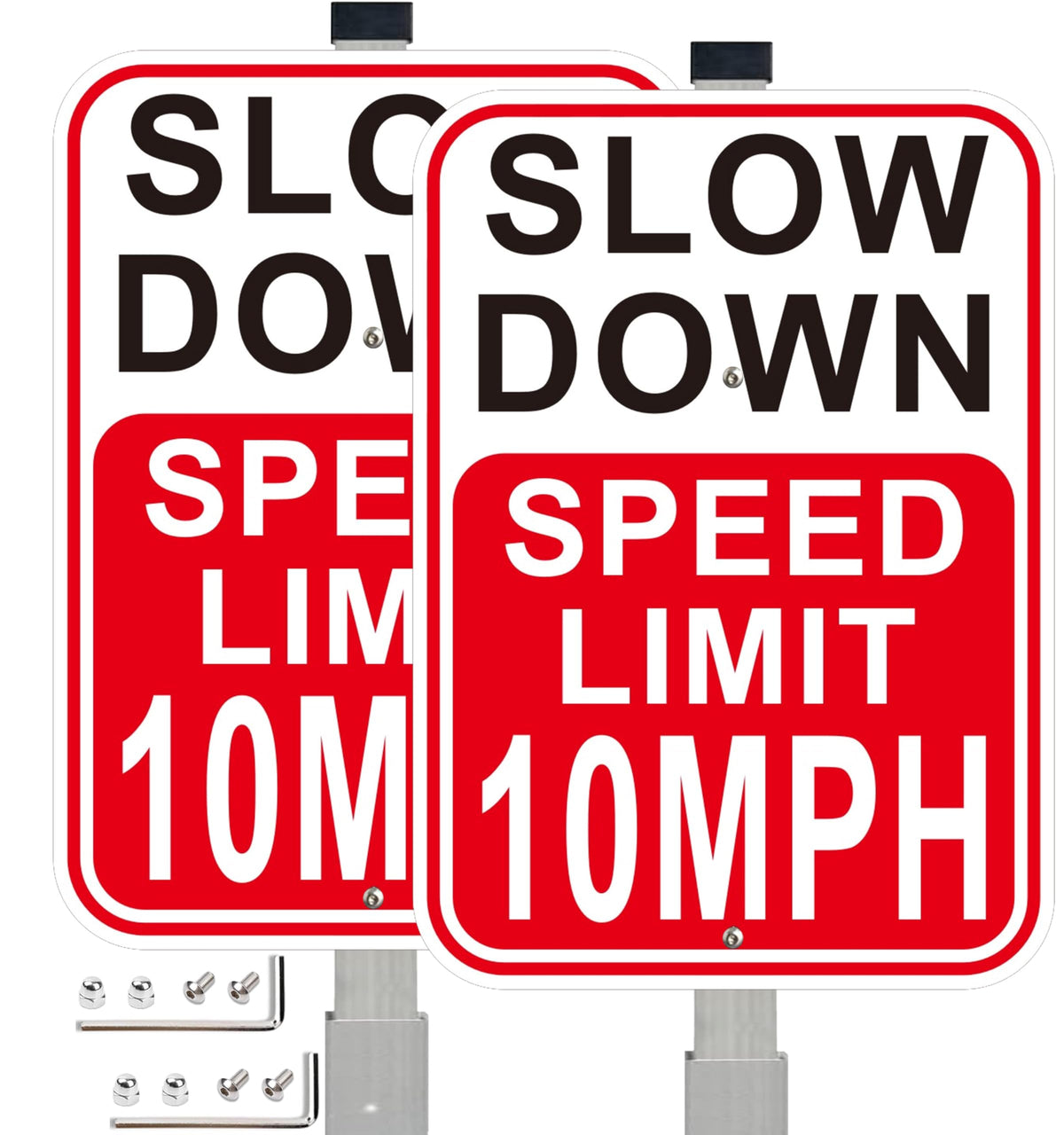 2Pack Slow Down Sign, Speed Limit 10MPH Sign with 36" Stakes, 14"×10" Reflective Aluminum, Fade Resistant/Waterproof, Including Screws, Easy to Install Speed 10 with stake