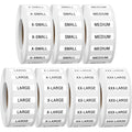 1.25"x5" 1750 Pcs Clear Tshirt Size Stickers Strips for Clothing, XS-XXXL 7 Rolls