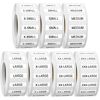 1.25"x5" 1750 Pcs Clear Tshirt Size Stickers Strips for Clothing, XS-XXXL 7 Rolls