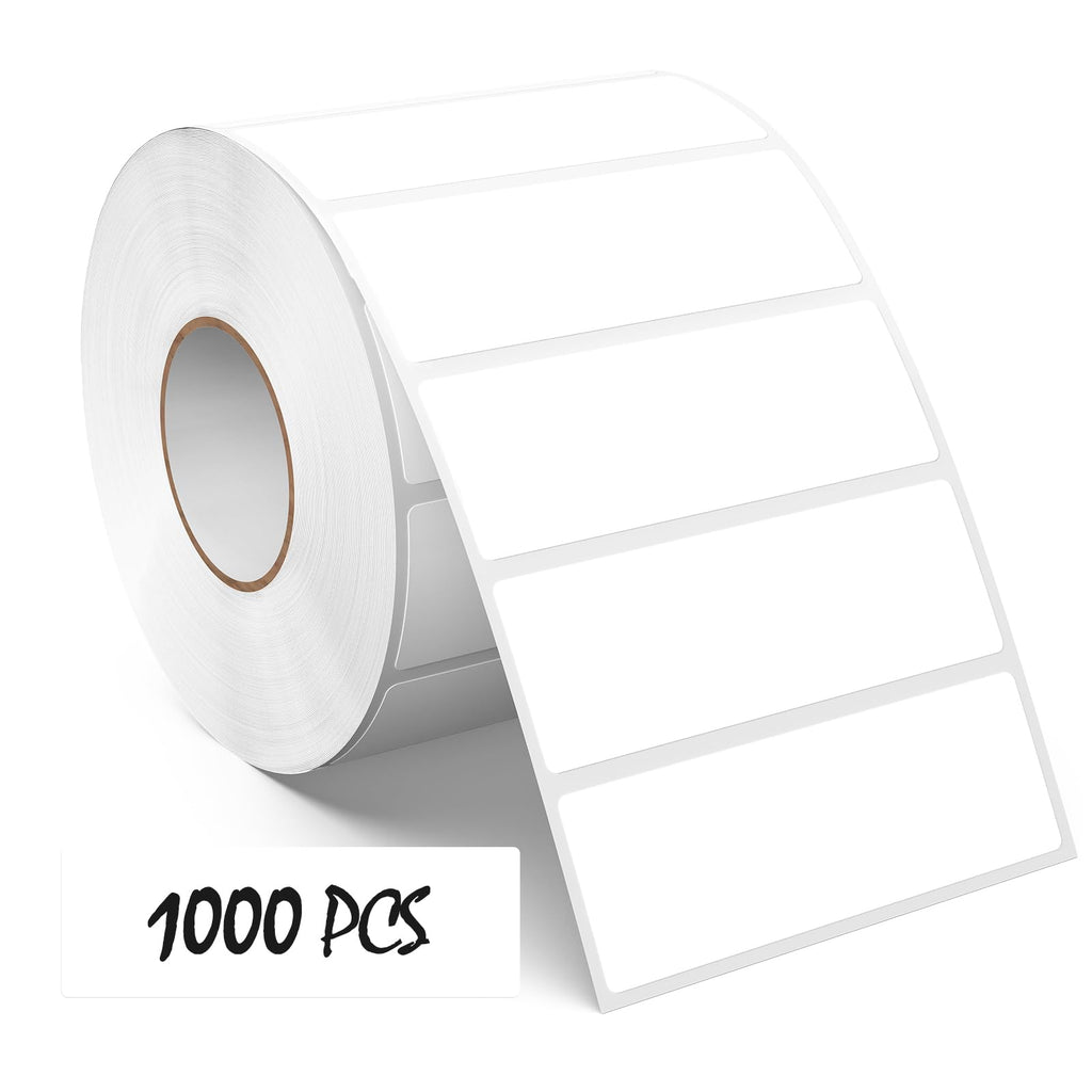 White Rectangle Labels 3" x 1" Color Coding Stickers Roll 1000 Pcs White