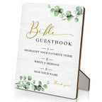 Bible Guest Book Sign 5"X7", Wedding Bible Guest Book Wooden Stand Sign, Wedding Table Decor for Ceremony & Reception (Green Leaves, 5x7 Inch) 5"X7" Green Leaves