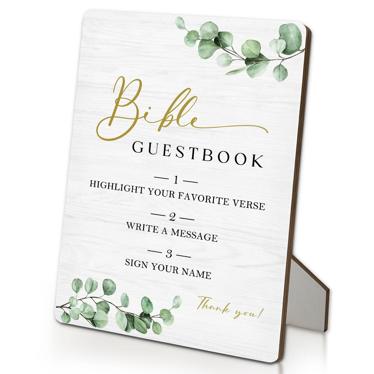 Bible Guest Book Sign 5"X7", Wedding Bible Guest Book Wooden Stand Sign, Wedding Table Decor for Ceremony & Reception (Green Leaves, 5x7 Inch) 5"X7" Green Leaves