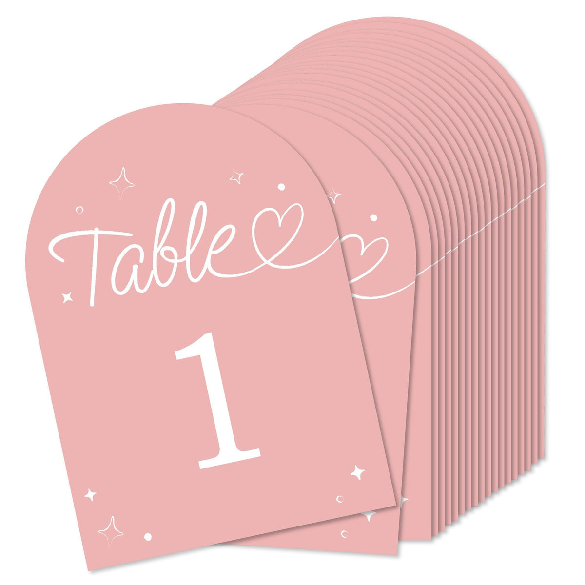 Big Dot of Happiness Wedding Hearts Pink Table Numbers, Engagement and Anniversary Party Decor, Wedding Centerpieces, Double-Sided 5 x 7 inches Cards, Table Numbers - 1-20