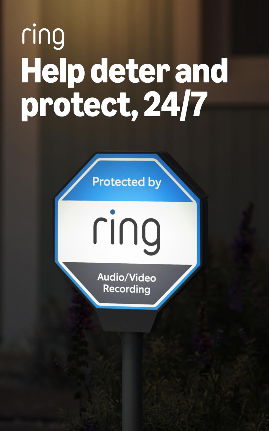 Ring Beacon — Help deter crime 24/7, Solar Security Sign, works on Amazon Sidewalk, solar powered