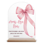 Bow Mimosa Bar Signs, Pink Bow Mimosa Bar Decor Supplies, Acrylic Brunch Dessert Buffet Table Decor, Baby Shower Gender Reveal Party Signs -a11