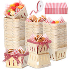 Vesici 61 Pcs Pint Wood Berry Basket & Wax Paper, Ribbon, Plaid, Red