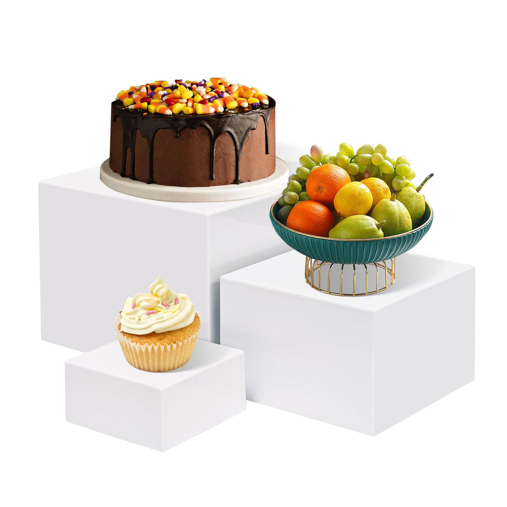 3Pcs Acrylic Buffet Risers Display Stand,4x6x8in Hollow Cube Cake Stand Set