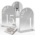 Silver Mirror Arched Table Numbers 1-15 with Stands 5"x7" Double-sided Font Silver