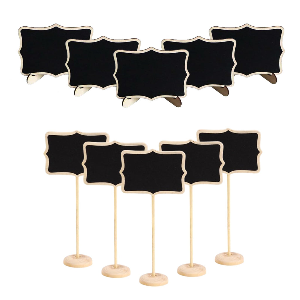 10 Pack Wooden Chalkboard Signs with Stand - Mini Reusable Food Labels for Wedding Buffet, Party Decor & Table Number Display