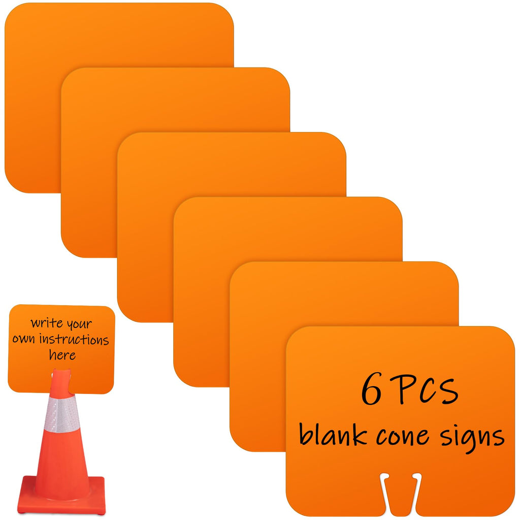 Geetery 6 Pcs Blank Traffic Cone Signs, 10.4"x12.6" Write-on Sign, Orange
