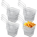 12 Pcs Mini Square Fry Basket Bulk Stainless Steel French Fry Holder Food Baskets for Serving Fryer Container with Handle Reusable Small Deep Fryer Holder for Home Kitchen Decor (Silver)