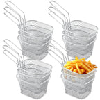 12 Pcs Mini Square Fry Basket Bulk Stainless Steel French Fry Holder Food Baskets for Serving Fryer Container with Handle Reusable Small Deep Fryer Holder for Home Kitchen Decor (Silver)