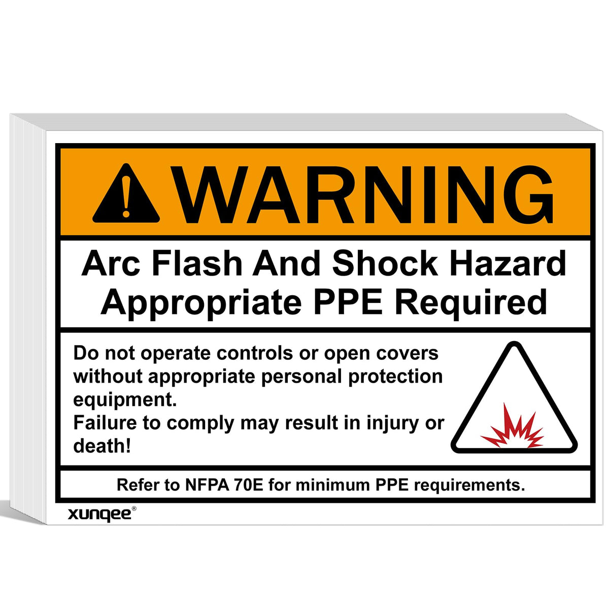100 pack 5 * 3.5 inch WARNING Arc Flash and Shock Hazard Appropriate PPE Required,High Performance Vinyl Lable for electrical panel labels Safety Signs for the Workplace(orange warning label) orange warning label