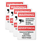 "Warning: Audio & Video Surveillance on Duty at All Times" Sign in English and Spanish for Private Properties - 8" x 12" Aluminum, 4 Pack Warning: Audio & Video Surveillance