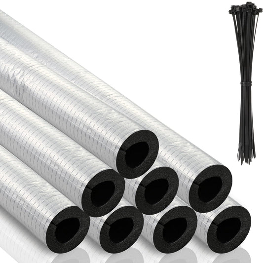Tondiamo 8 Pcs 3 ft Pipe Insulation Foam Tube Self Adhesive Insulation Foam Wrap with Aluminum Foil Tape Water Tubing Cover for Outdoor Winter Irrigation, Spigot, Sprinkler Protection(3/4 Inch) 3/4 Inch