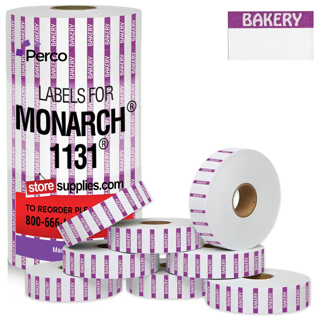 Purple Reverse Print on White Bakery Labels for Monarch 1131-20,000 Labels w/ 8 Rolls Value Pack, 1 Sleeve - Made in USA