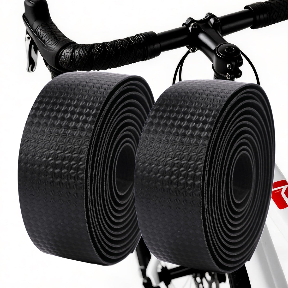 Road Bike Handlebar Tape, Anti-Slip PU EVA Bar Tape, Textured Bicycle Grip Wrap for Road & Gravel Bikes, Thickened Shock Absorbing Handlebar Tape with Bar End Plugs